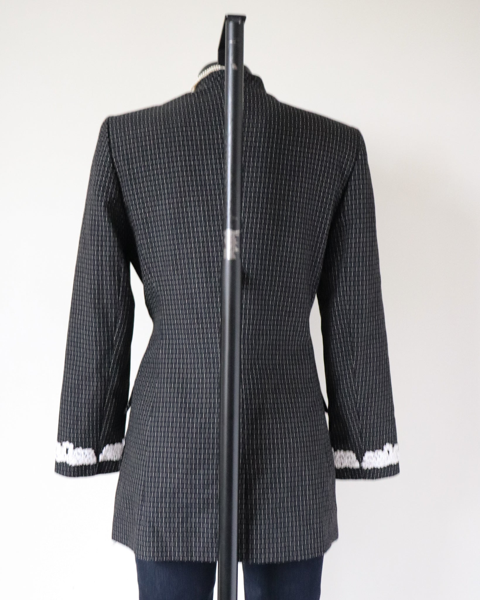 Karen Collarless Suit Jacket - Woven Wool - Black Spotted - XS / S - UK 8 / 10