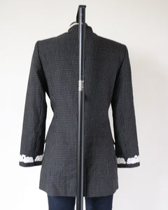 Karen Collarless Suit Jacket - Woven Wool - Black Spotted - XS / S - UK 8 / 10