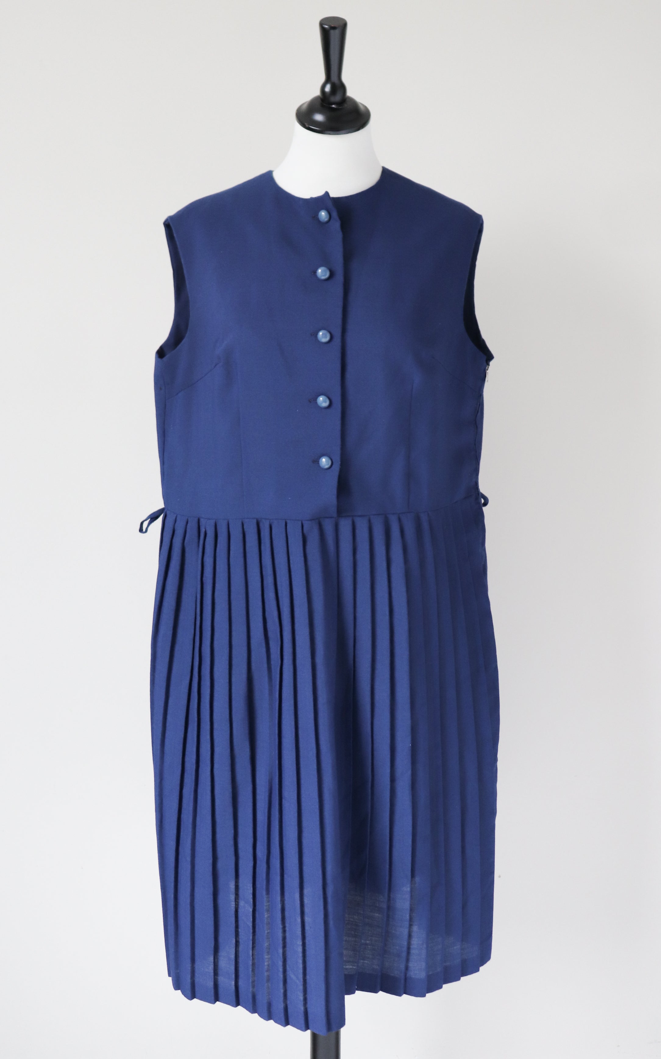 Vintage 1960s Shirt Waister Tea Dress - Sleeveless - Blue - M / UK 12