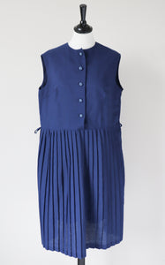 Vintage 1960s Shirt Waister Tea Dress - Sleeveless - Blue - M / UK 12