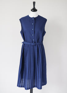Vintage 1960s Shirt Waister Tea Dress - Sleeveless - Blue - M / UK 12
