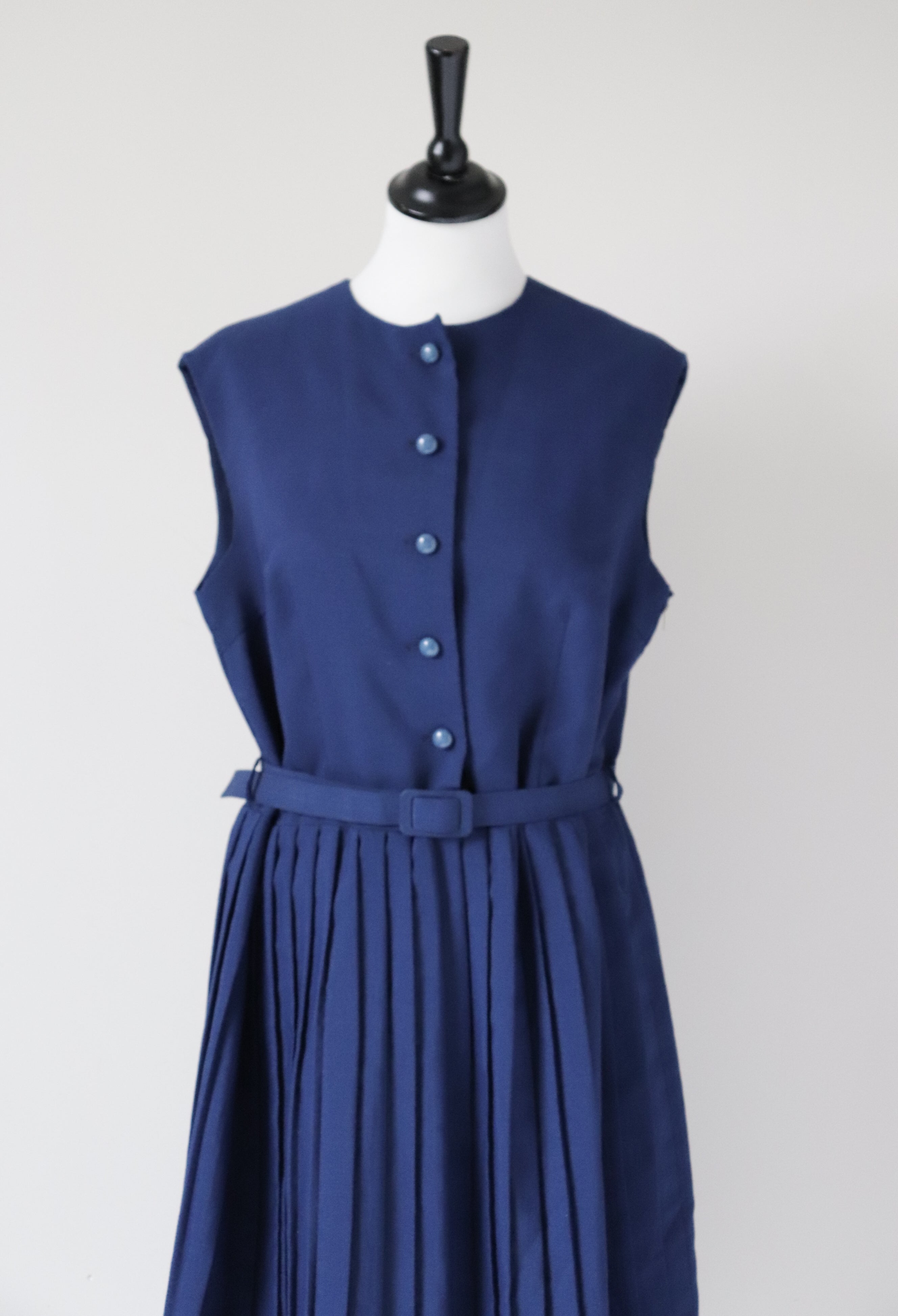 Vintage 1960s Shirt Waister Tea Dress - Sleeveless - Blue - M / UK 12
