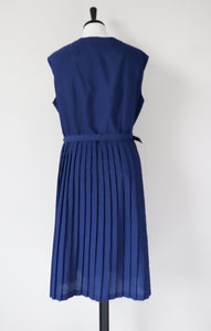 Vintage 1960s Shirt Waister Tea Dress - Sleeveless - Blue - M / UK 12