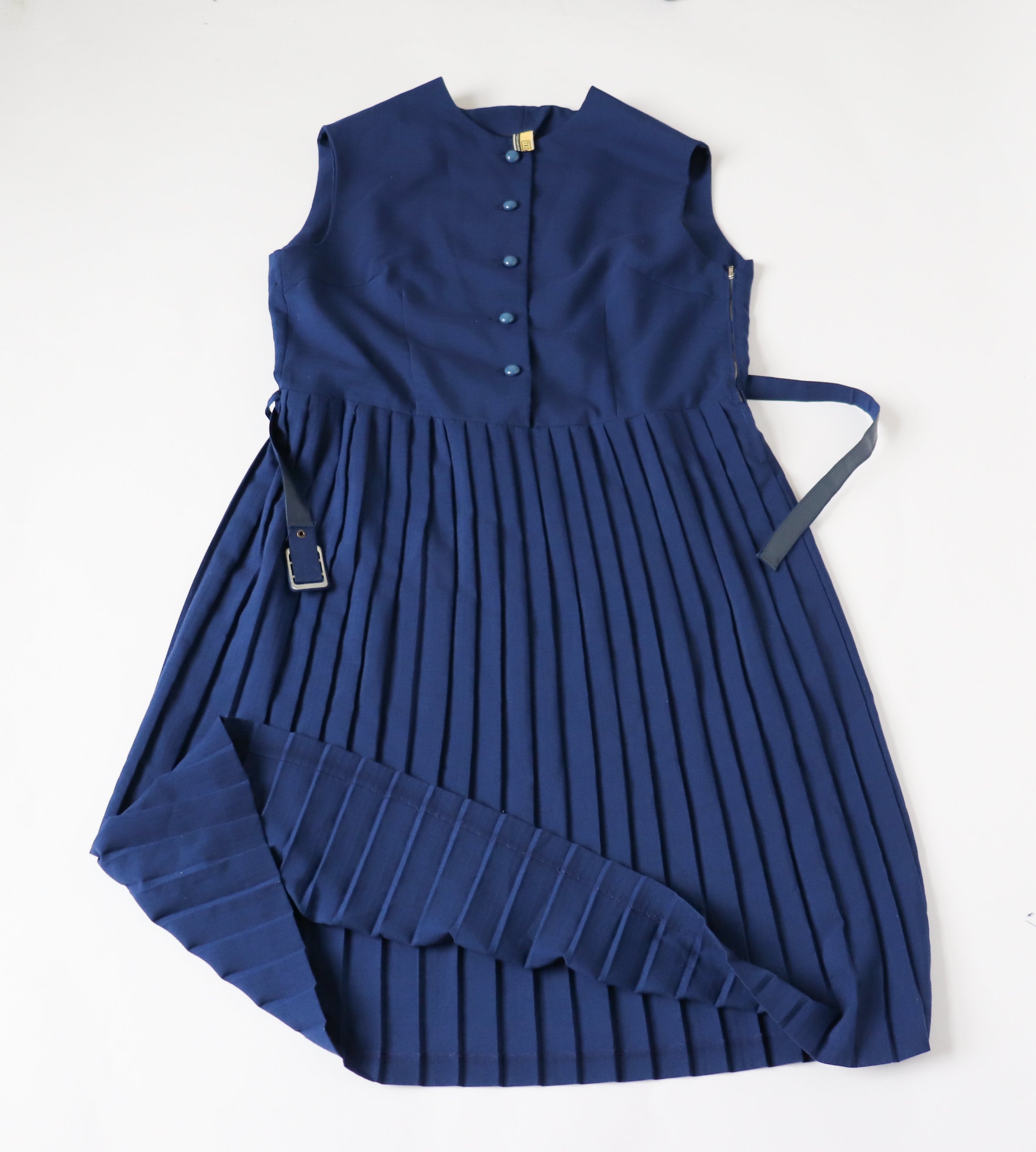 Vintage 1960s Shirt Waister Tea Dress - Sleeveless - Blue - M / UK 12