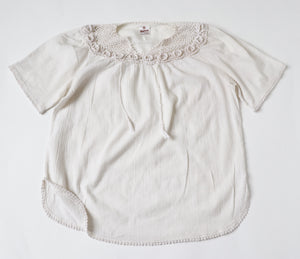 Vintage Cheesecloth / Macrame Top - Short Sleeves - Cream - M / L - UK 12 / 14