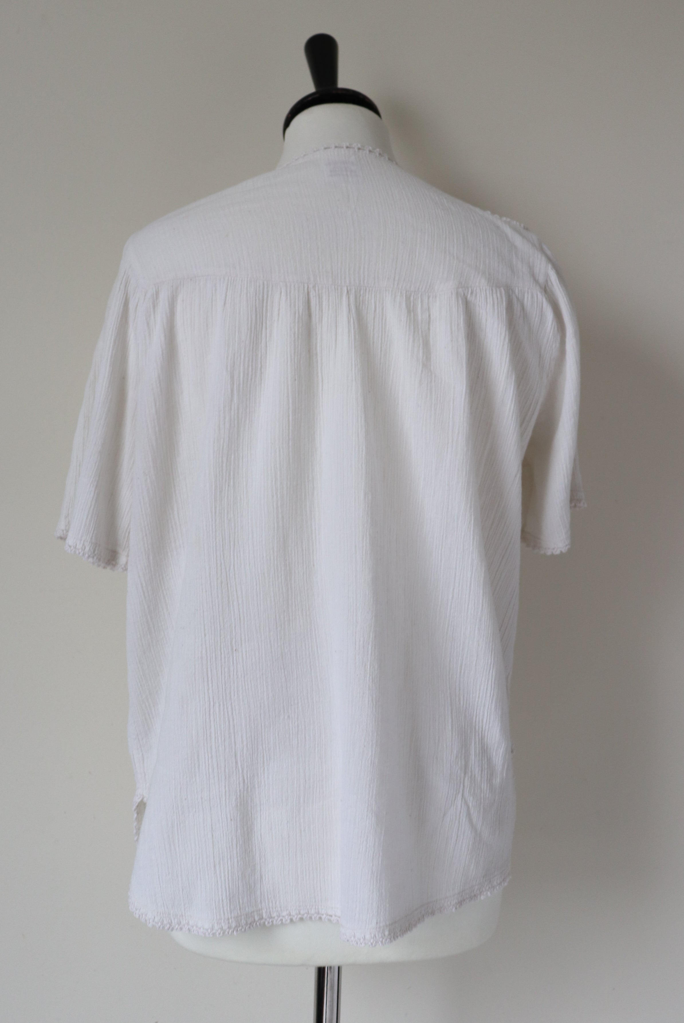 Vintage Cheesecloth / Macrame Top - Short Sleeves - Cream - M / L - UK 12 / 14