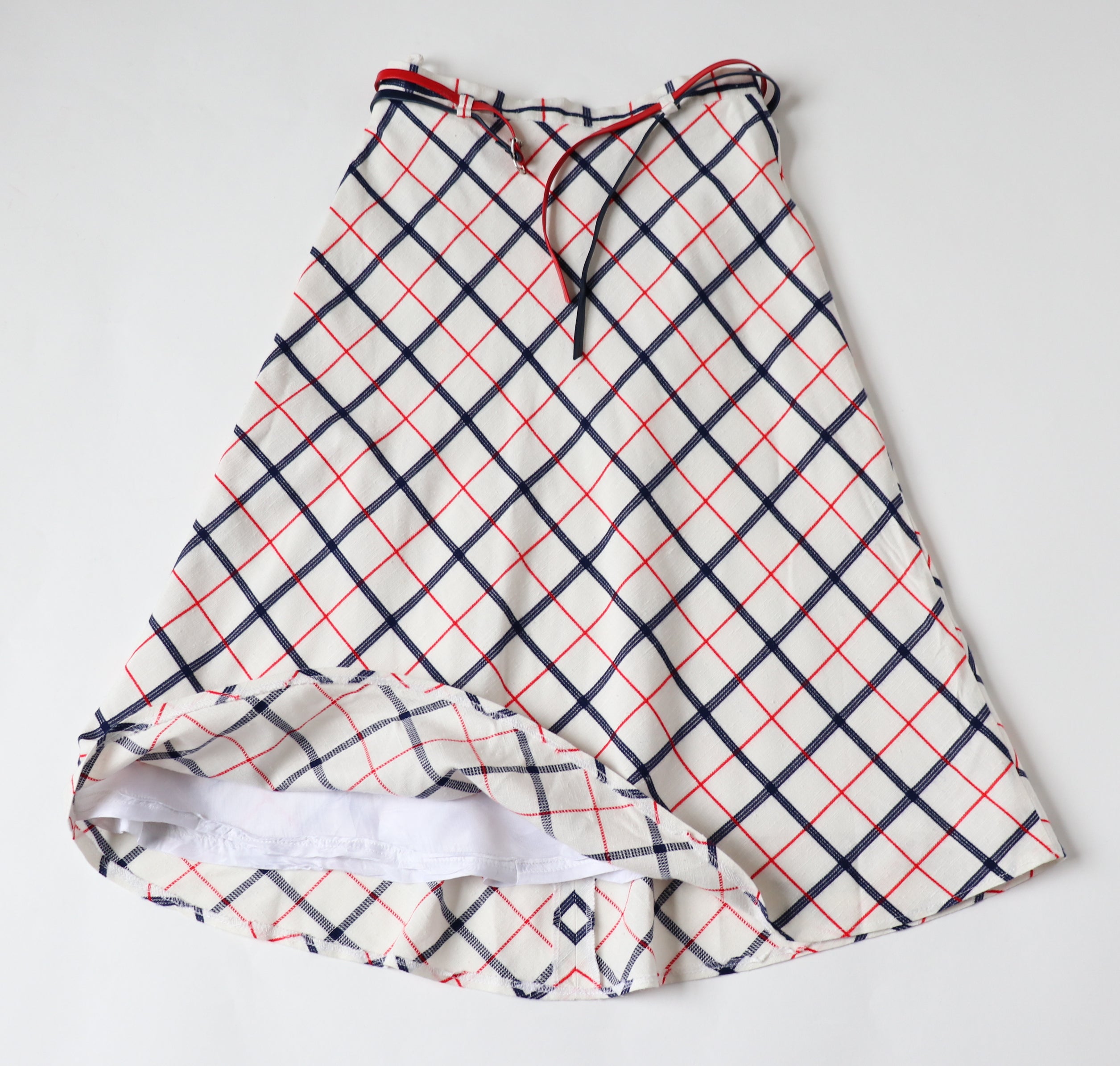 Vintage A-Line Skirt - Red / Blue / Ivory Check - XXXS - UK 4 / 6