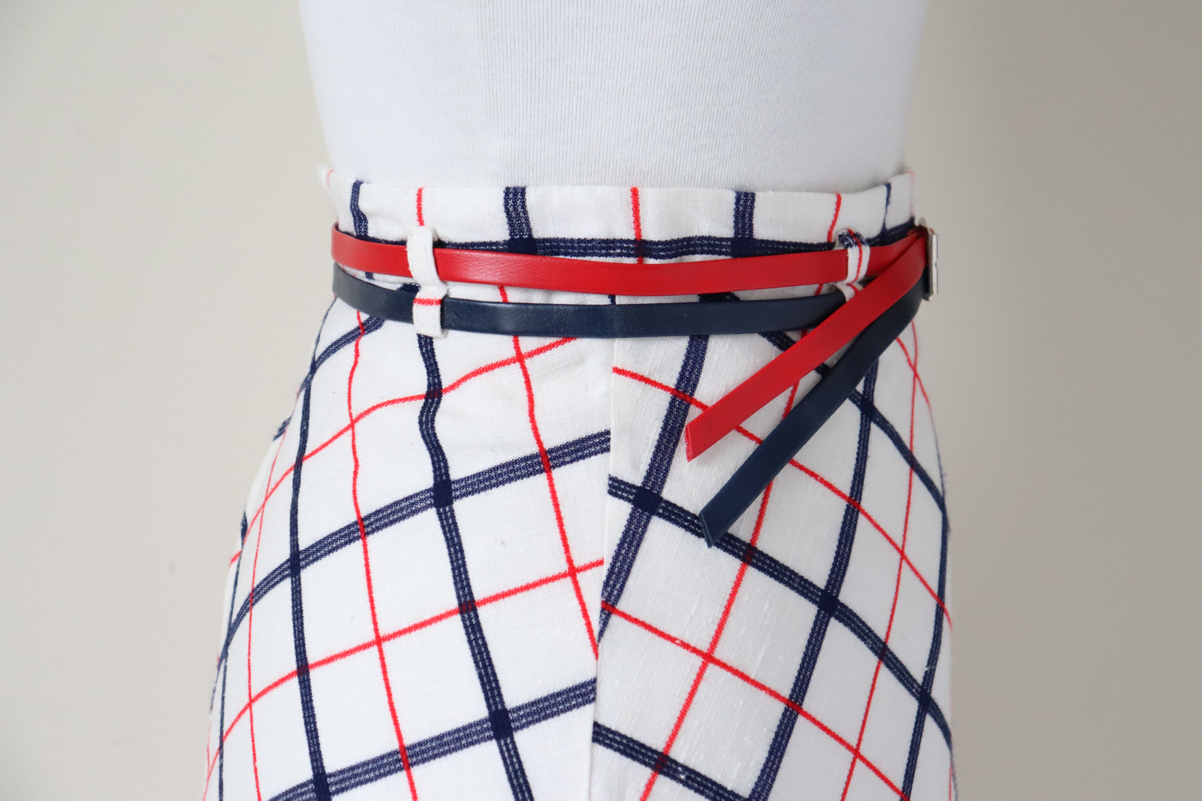 Vintage A-Line Skirt - Red / Blue / Ivory Check - XXXS -  UK 4 / 6