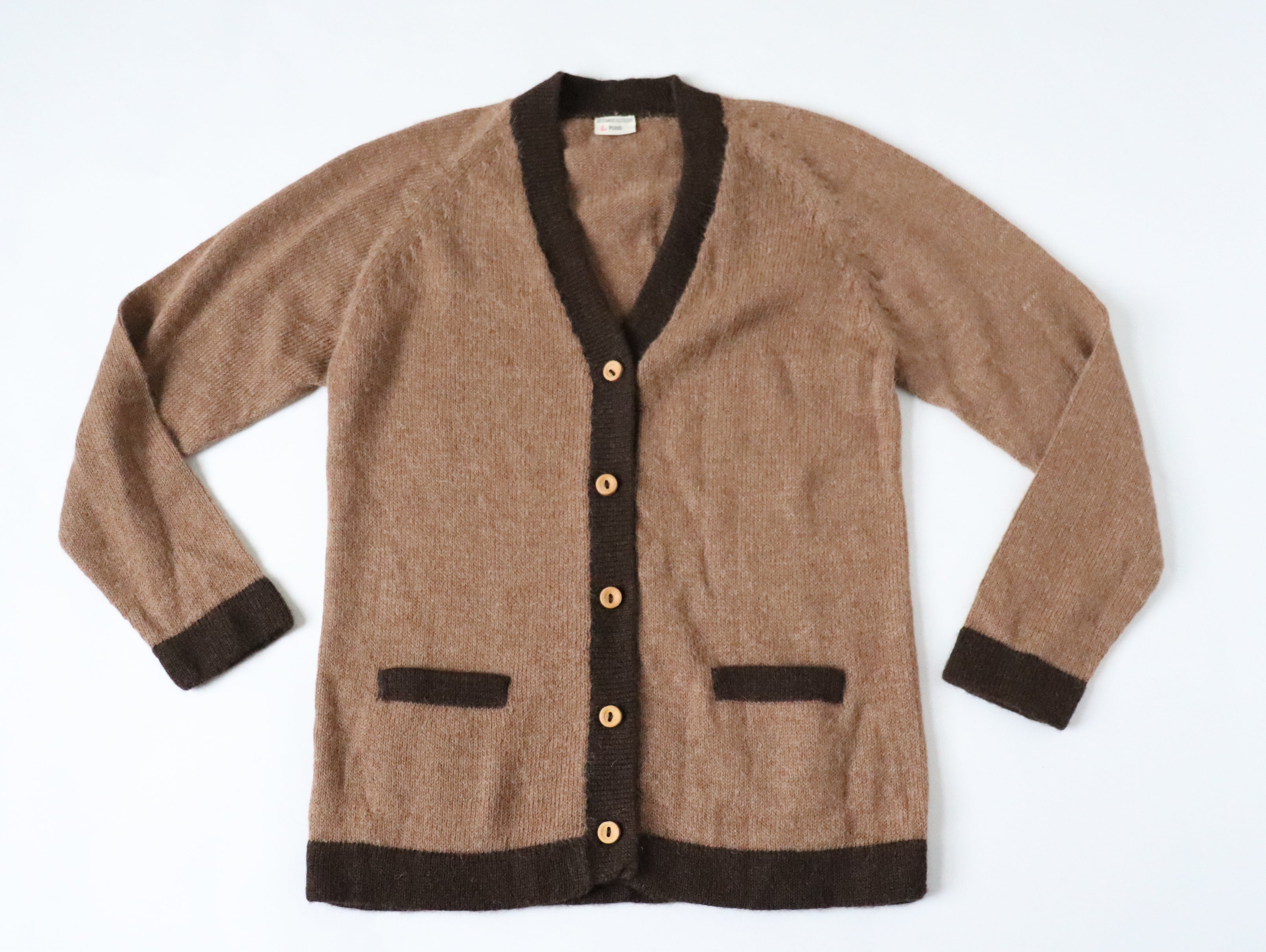 Peruvian  Alpaca Wool Cardigan - Brown - Long / Straight -   M / UK 12