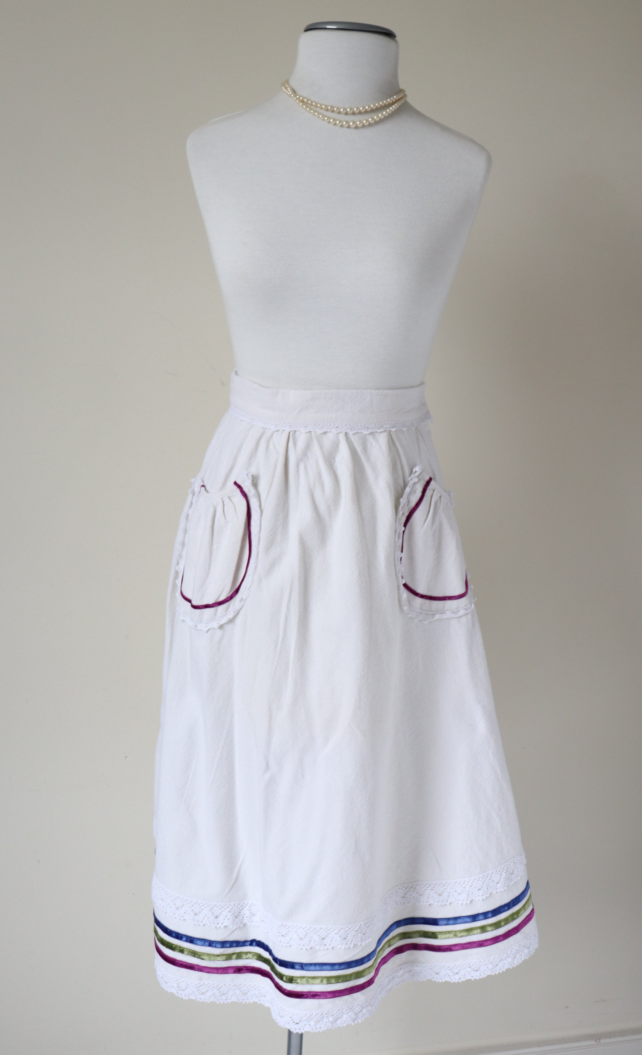 Vintage Prairie / Peasant Skirt - Cream Flannel Fabric - XXXS UK 4 / 6