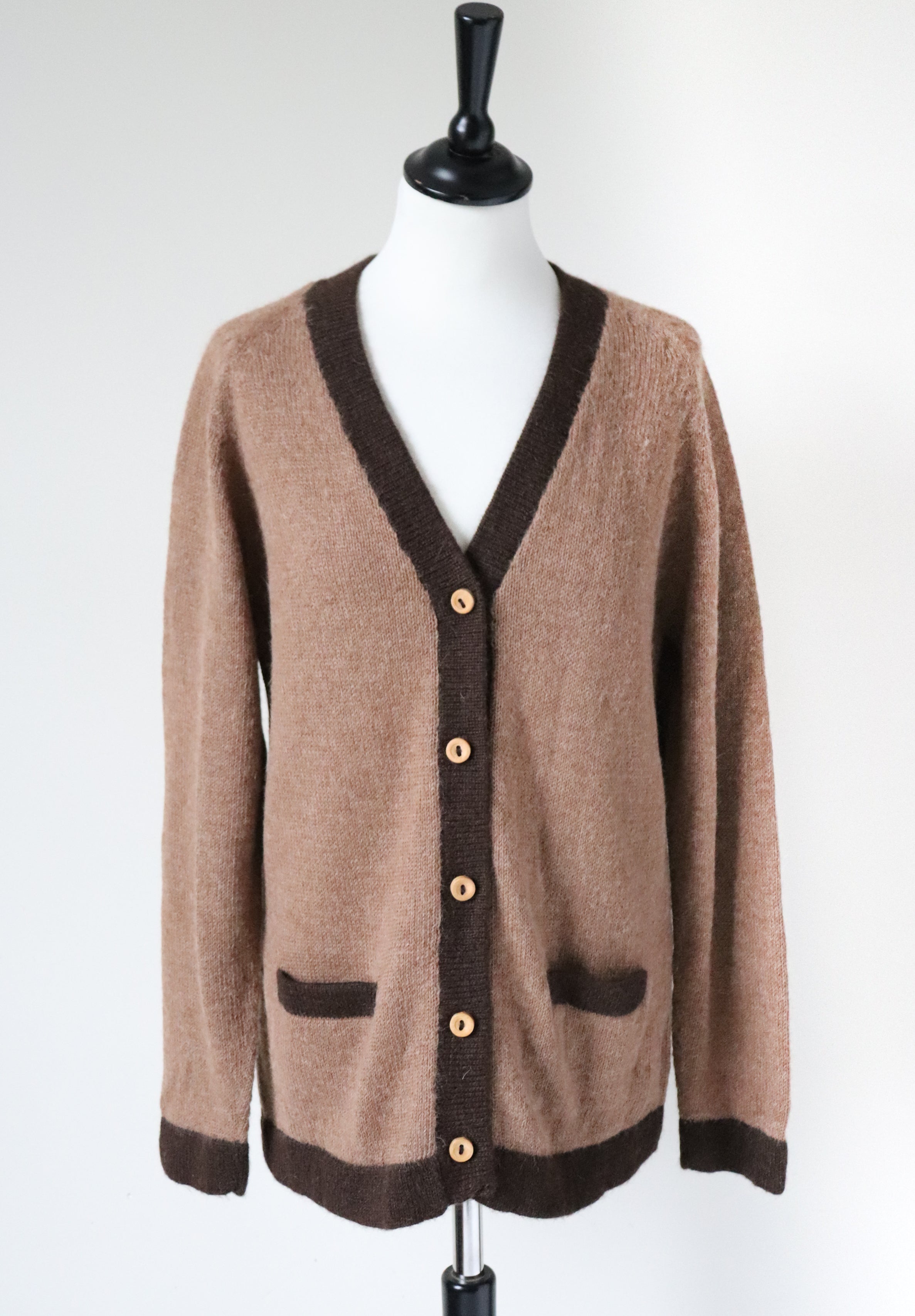 Peruvian  Alpaca Wool Cardigan - Brown - Long / Straight -   M / UK 12