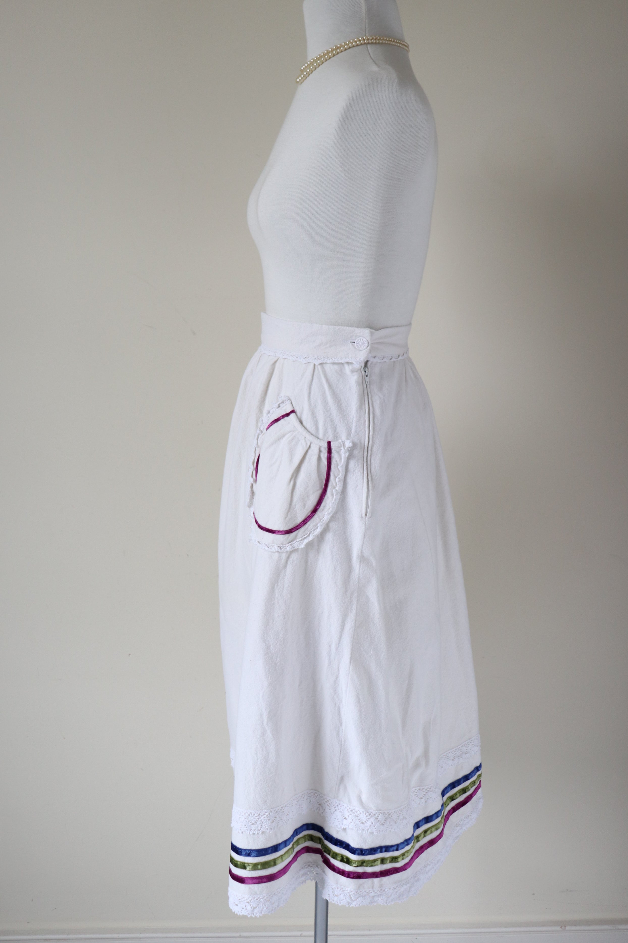 Vintage Prairie / Peasant Skirt - Cream Flannel Fabric - XXXS UK 4 / 6
