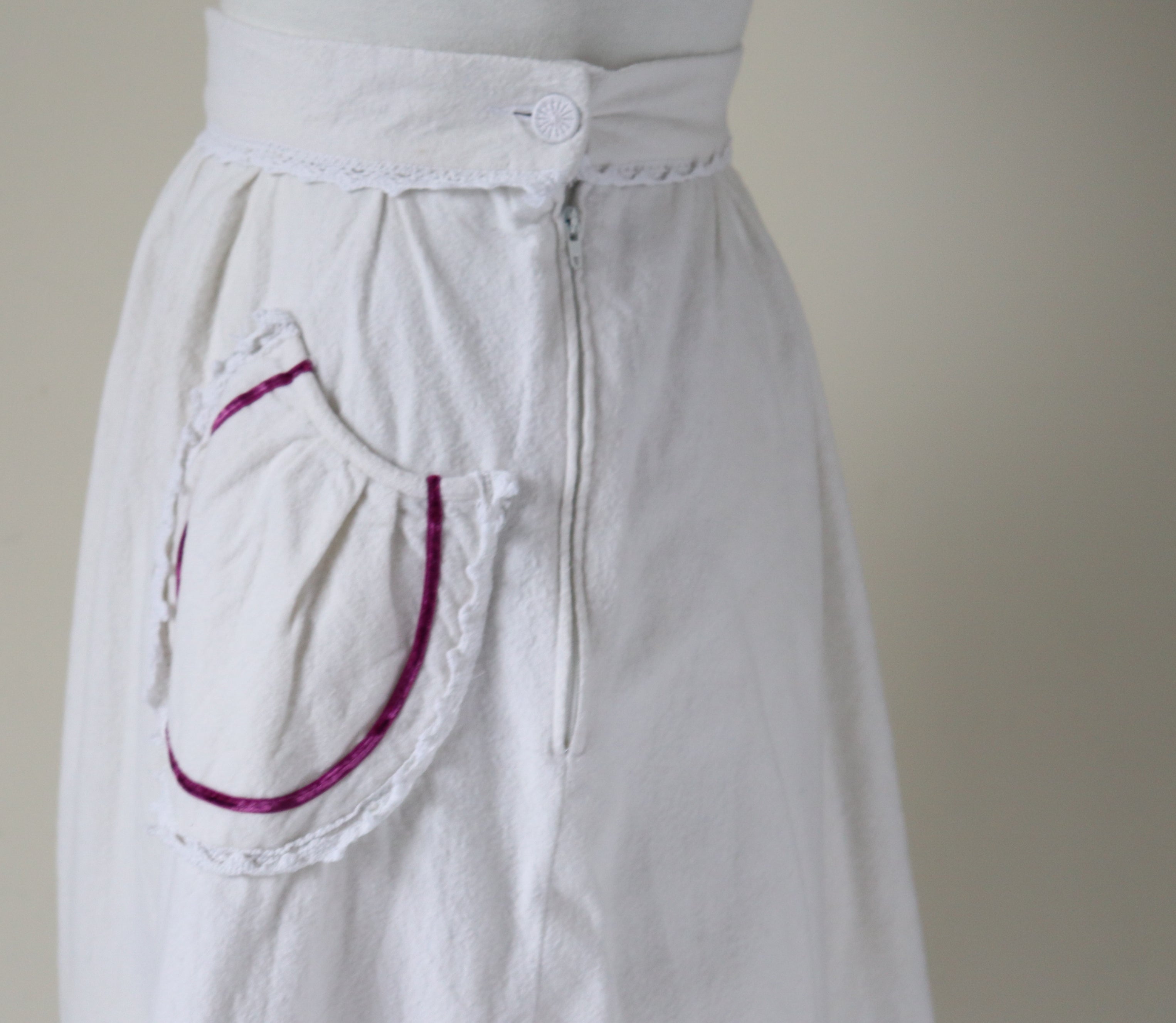 Vintage Prairie / Peasant Skirt - Cream Flannel Fabric - XXXS UK 4 / 6