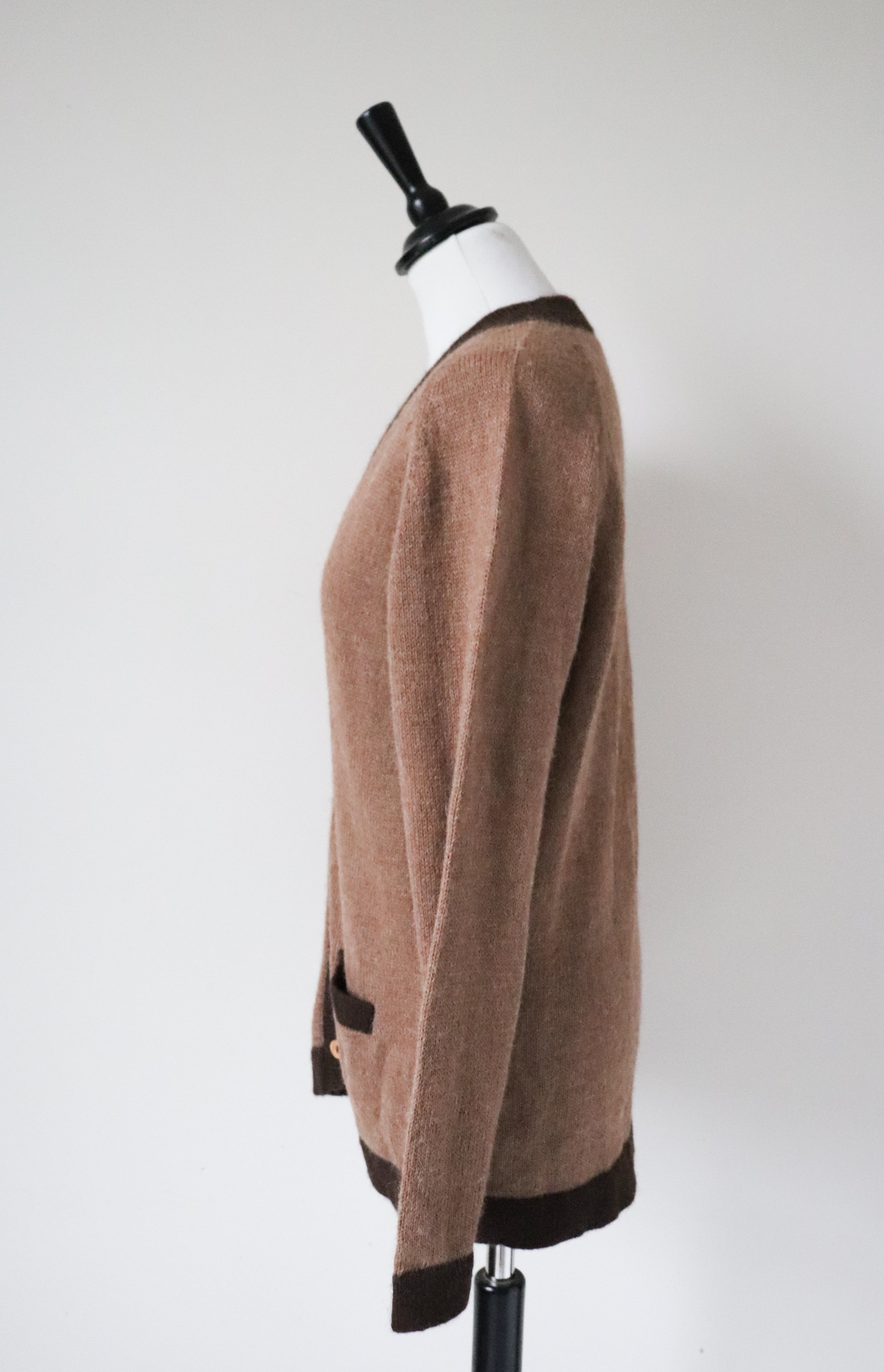 Peruvian  Alpaca Wool Cardigan - Brown - Long / Straight -   M / UK 12