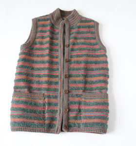 1980s Vintage Gilet - Reversible - Wool Cotton Multicolours  - S / UK 10