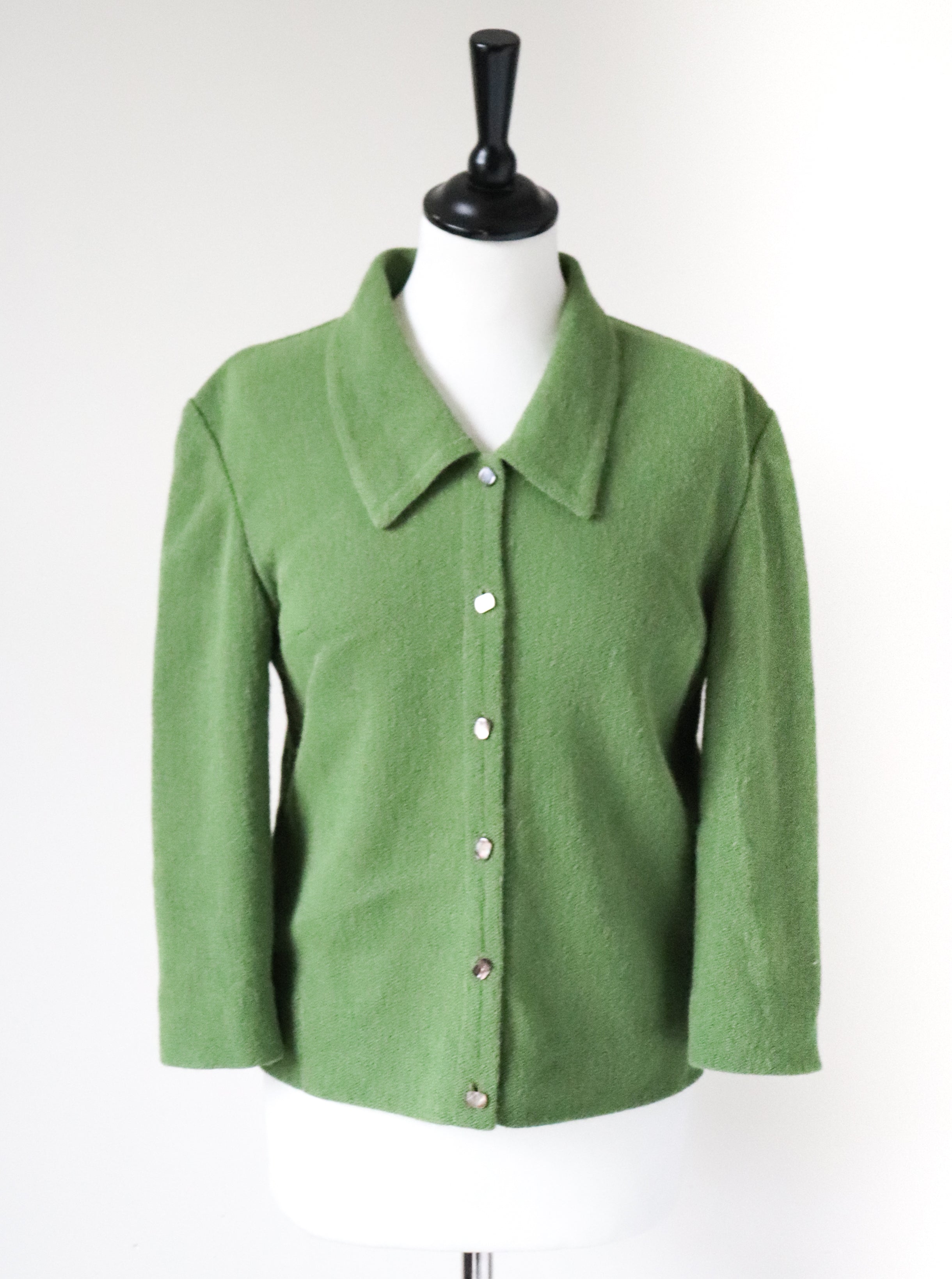 1960s Knitted Cardigan - Vintage Top - Green - M /  UK 12