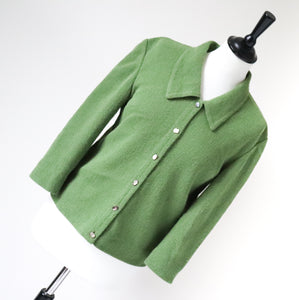 1960s Knitted Cardigan - Vintage Top - Green - M /  UK 12