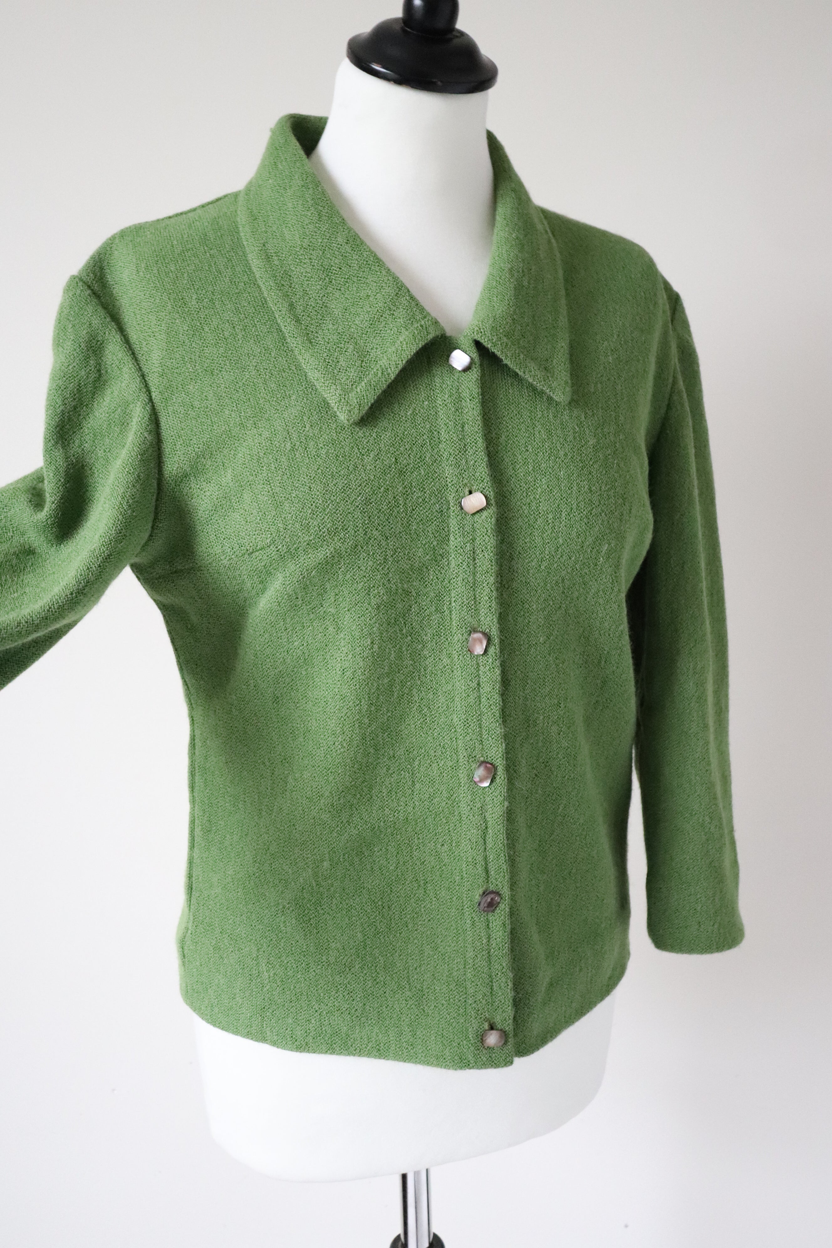 1960s Knitted Cardigan - Vintage Top - Green - M /  UK 12