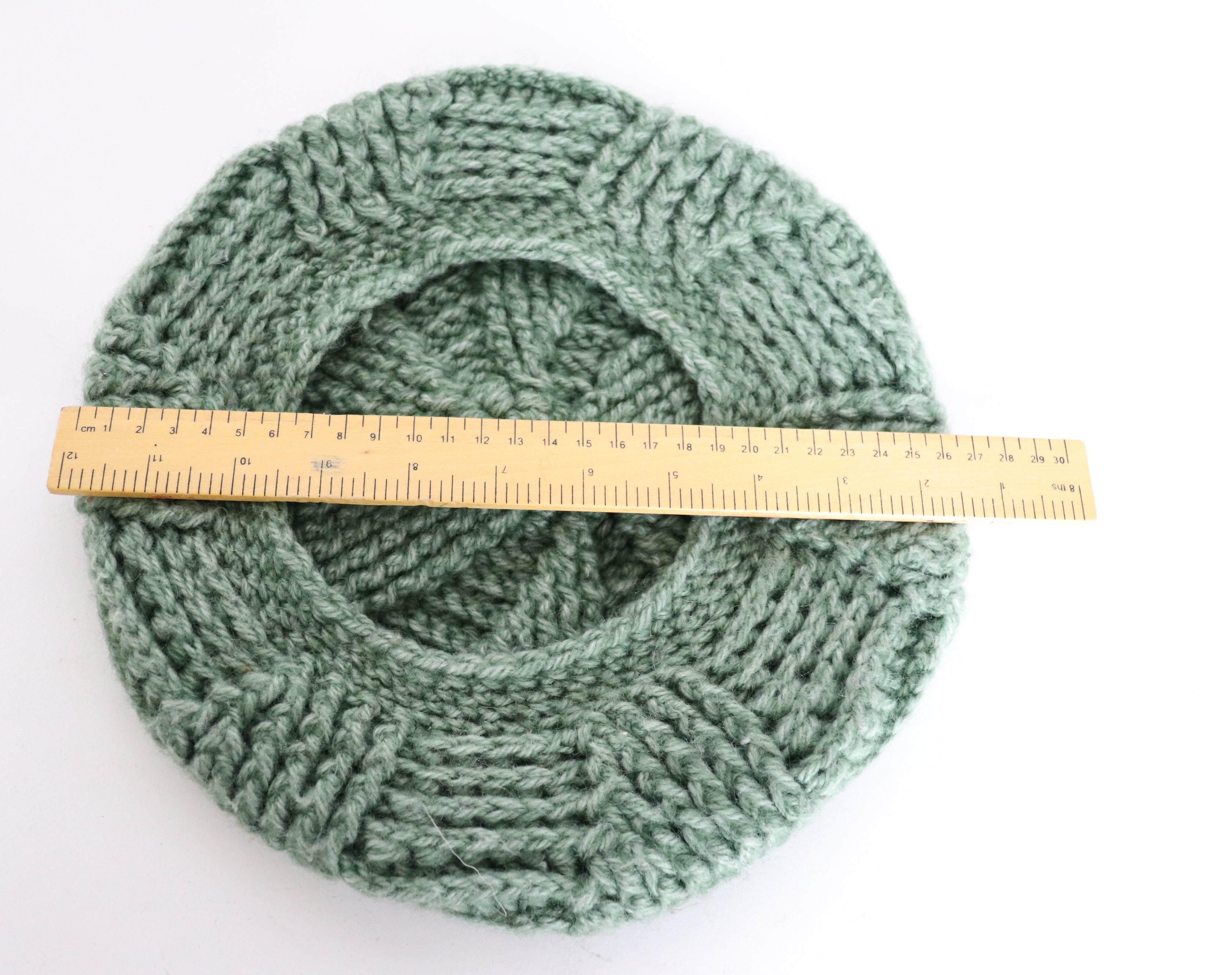 Vintage Wool Hand Knit Beret - Green - Medium