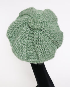 Vintage Wool Hand Knit Beret - Green - Medium