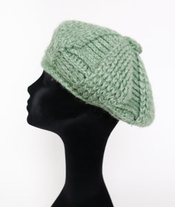 Vintage Wool Hand Knit Beret - Green - Medium