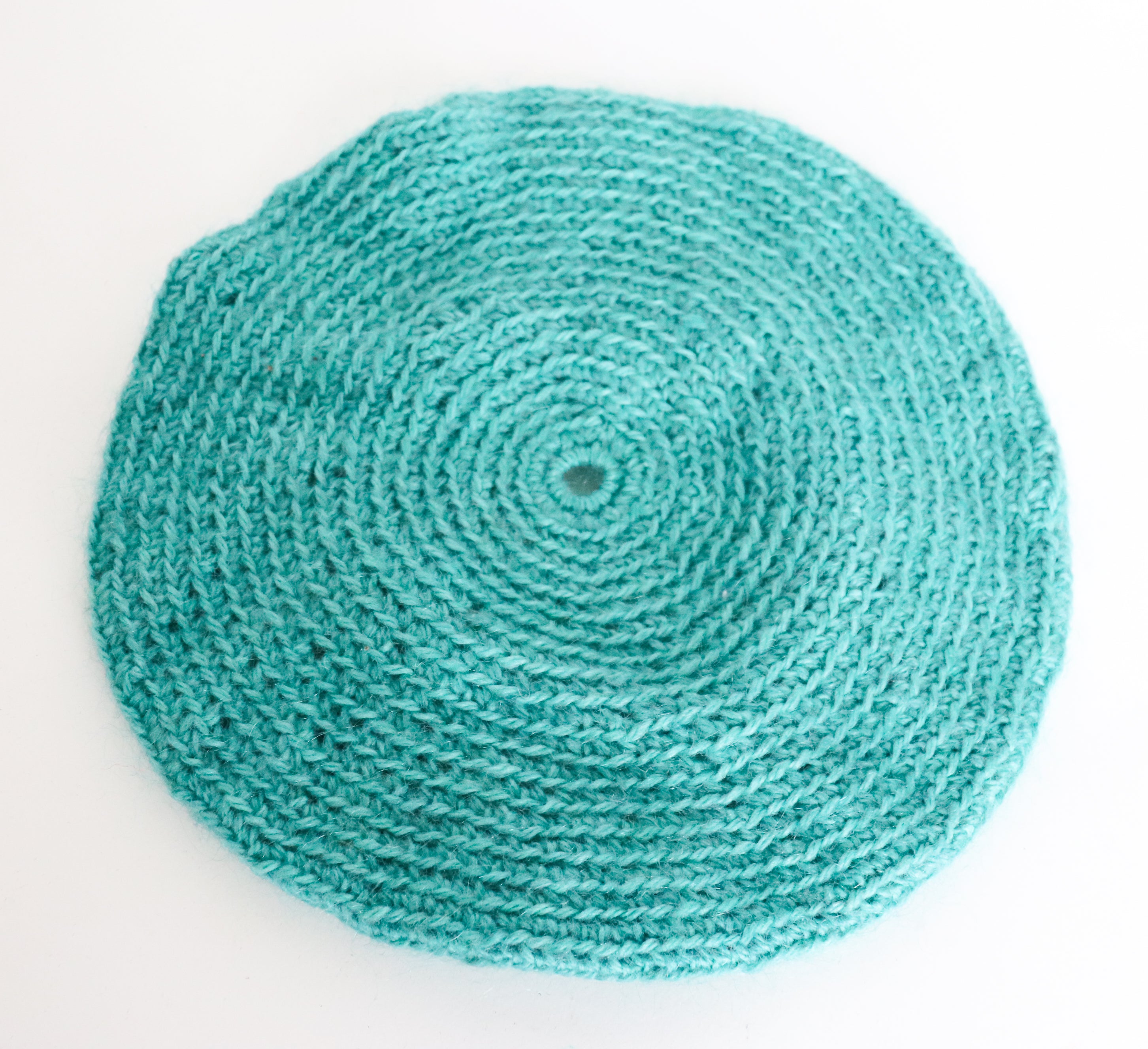 Vintage Wool Hand Knitted Beret - Aqua Green - Medium