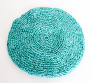 Vintage Wool Hand Knitted Beret - Aqua Green - Medium