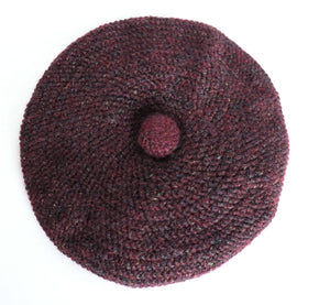 Vintage Wool Beret - Aubergine Purple - Small