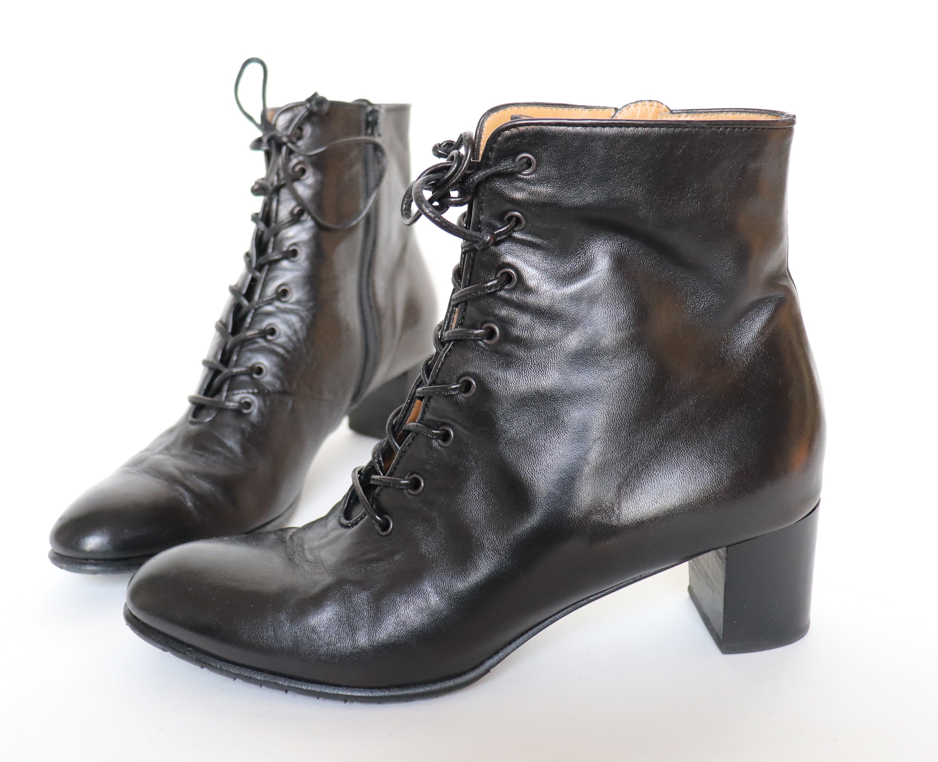 Victorian Boots - Eliot Zed - Black  Leather Lace - Up Ankle Boots -  39 / UK 6