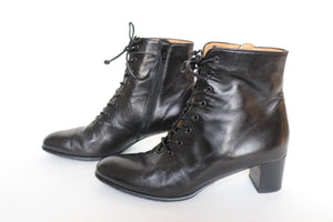 Victorian Boots - Eliot Zed - Black  Leather Lace - Up Ankle Boots -  39 / UK 6