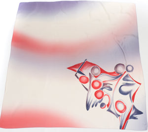 Abstract Art Vintage Silk Scarf - Mauve / Cream / Red  -  Large