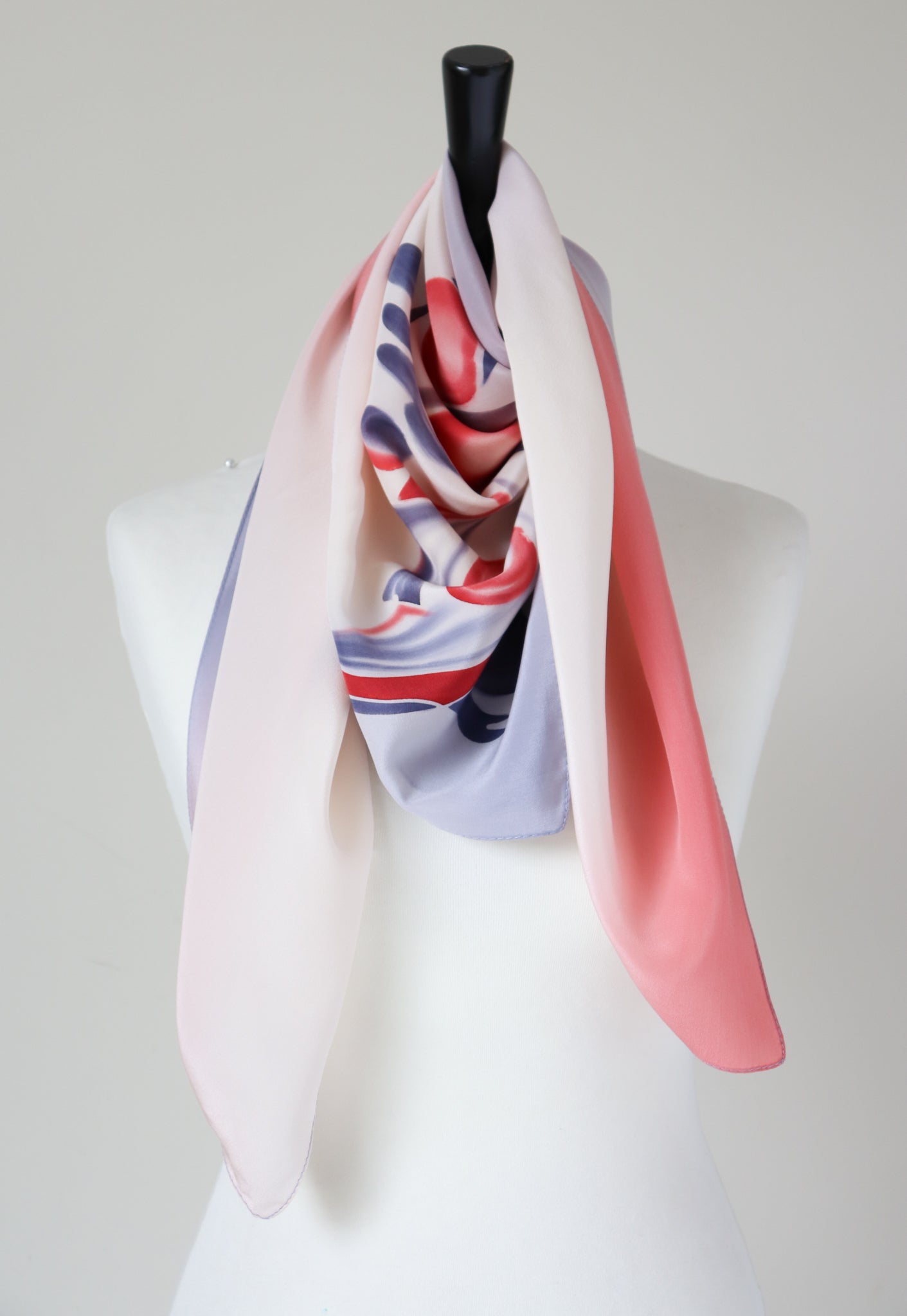 Abstract Art Vintage Silk Scarf - Mauve / Cream / Red  -  Large