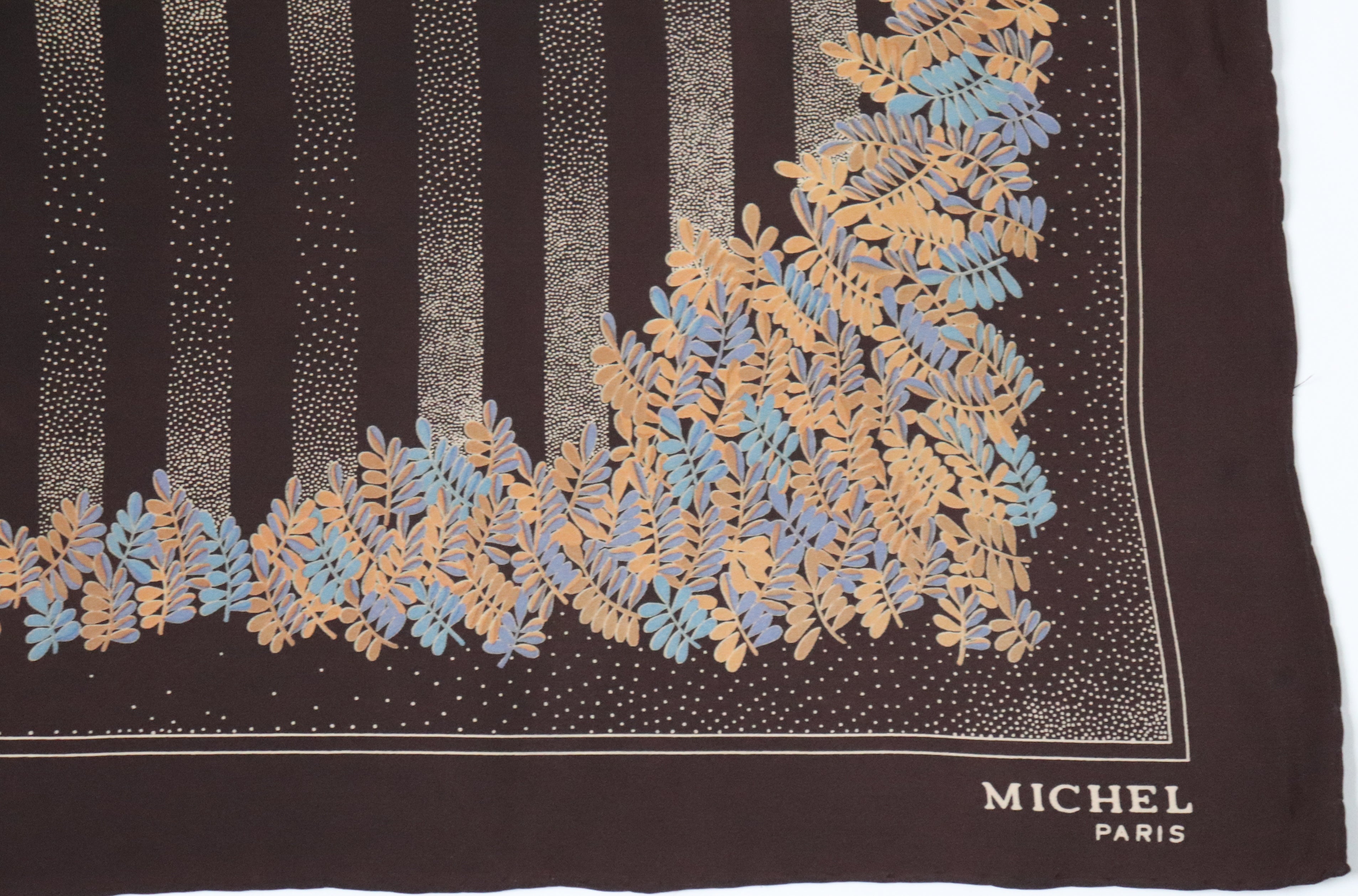 Michel - Paris Vintage 1970s  Silk Scarf - Brown - LARGE