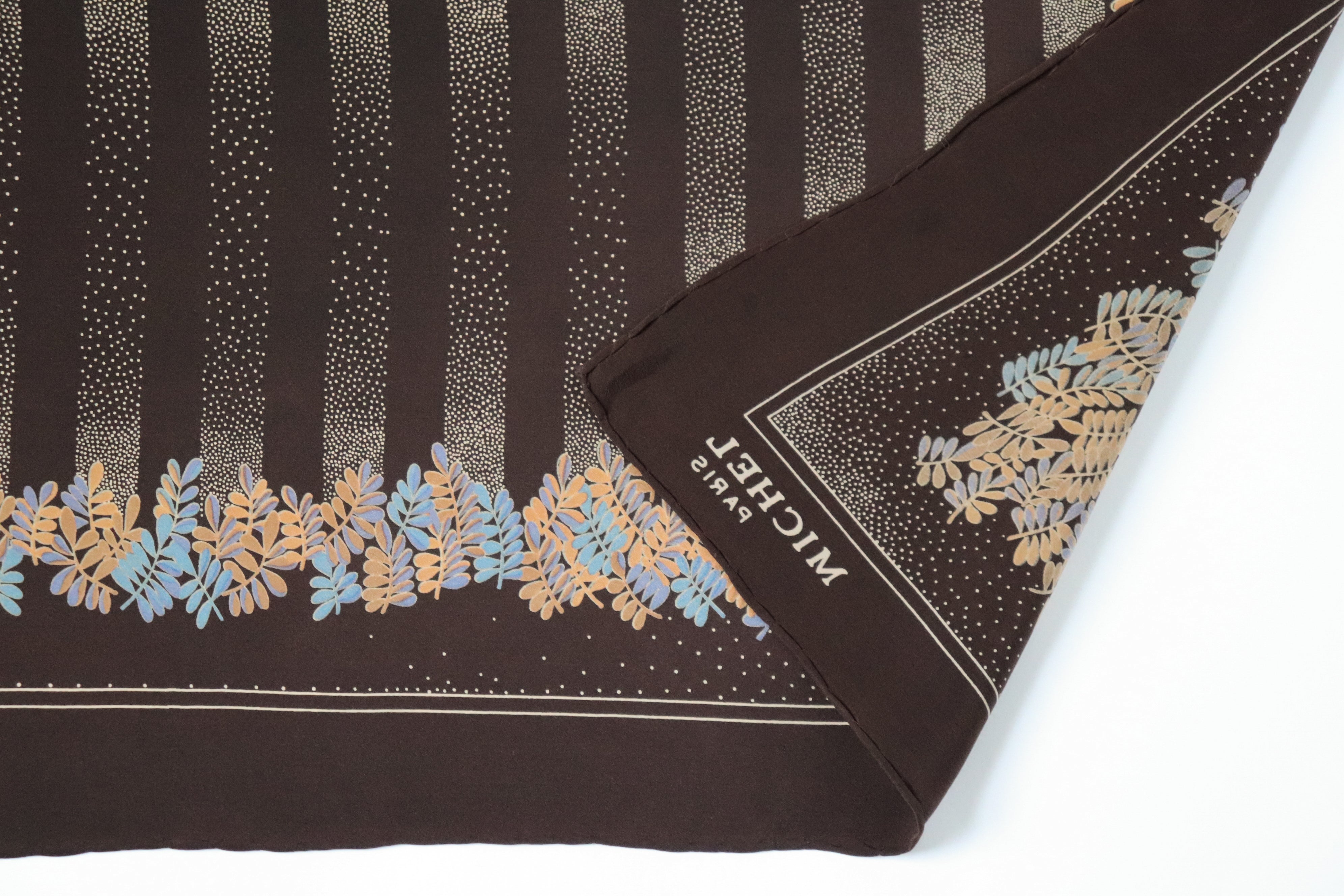 Michel - Paris Vintage 1970s  Silk Scarf - Brown - LARGE
