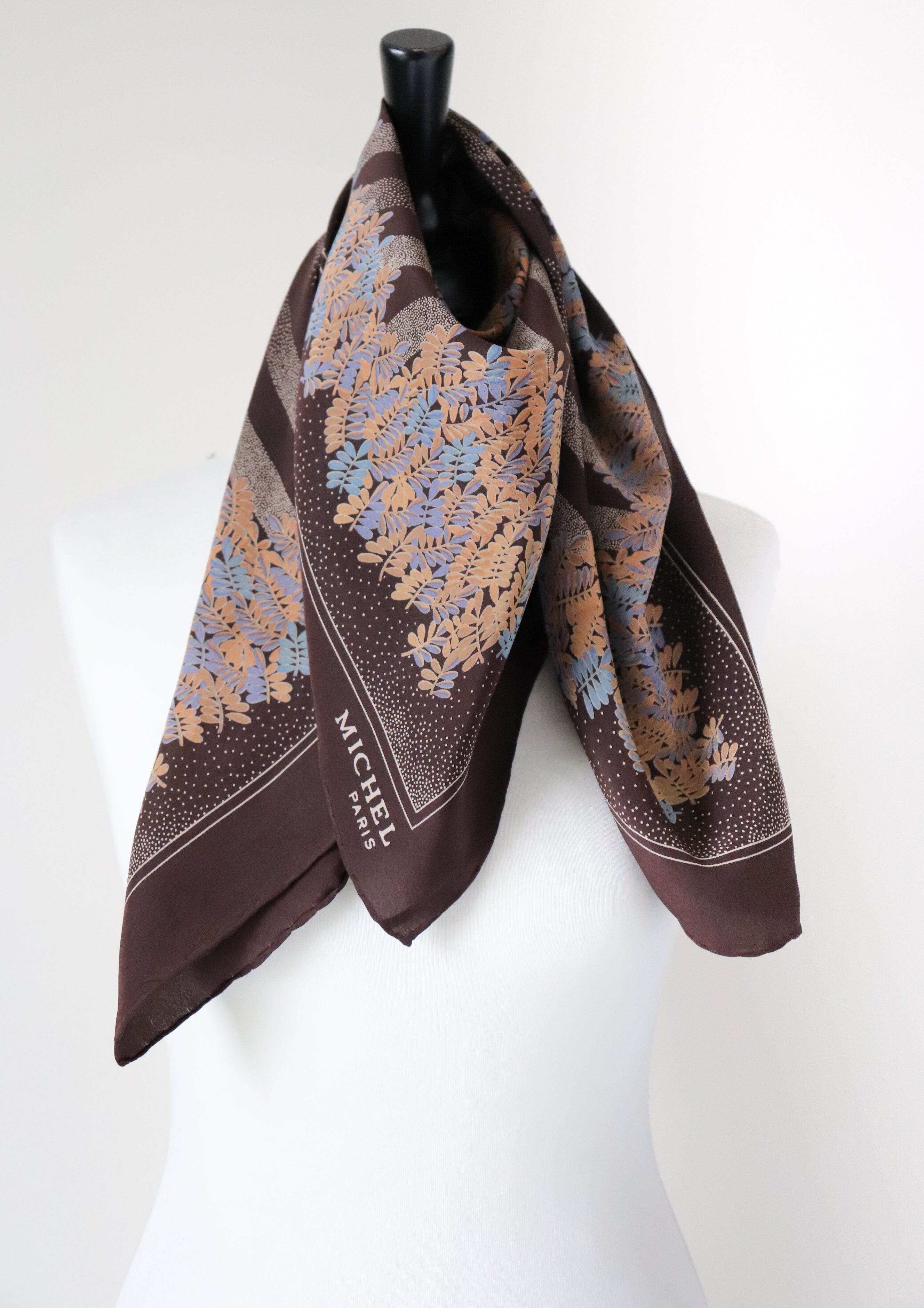 Michel - Paris Vintage 1970s  Silk Scarf - Brown - LARGE