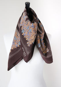 Michel - Paris Vintage 1970s  Silk Scarf - Brown - LARGE