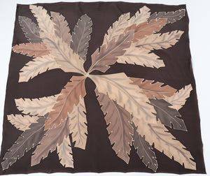 Leaf Motif Vintage Silk Scarf - Brown Wax Print - Large