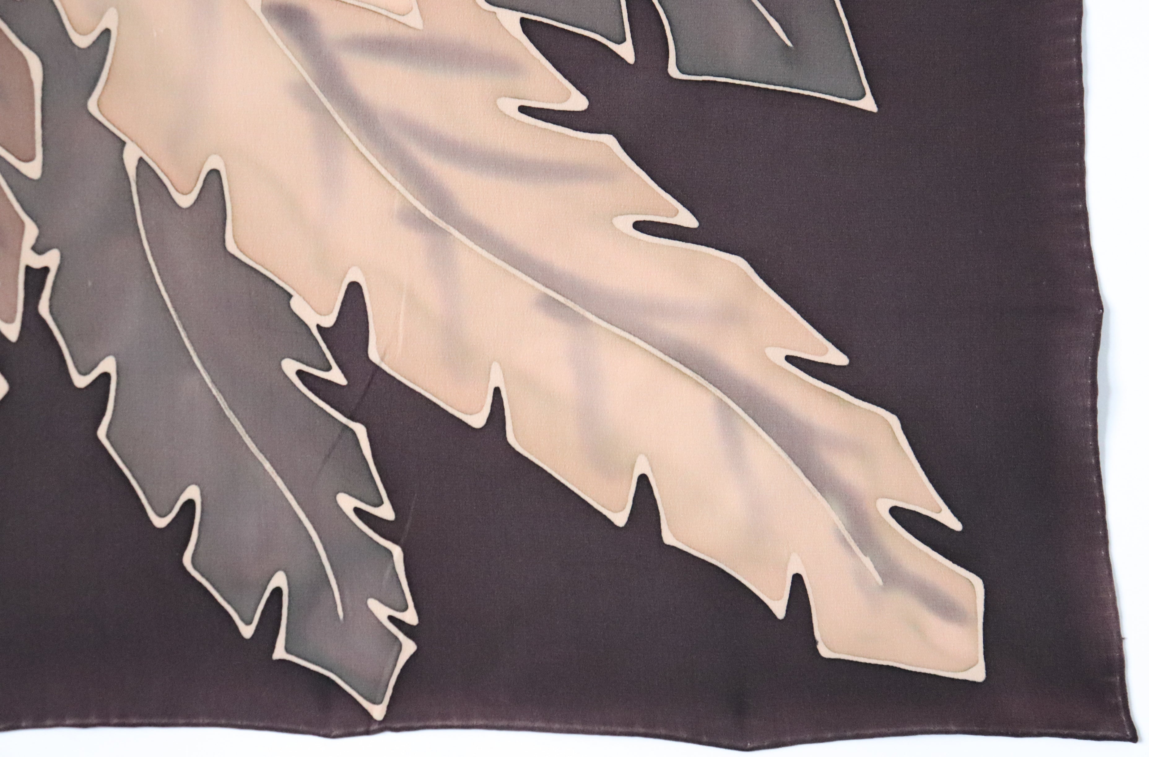 Leaf Motif Vintage Silk Scarf - Brown Wax Print - Large