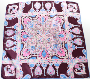 Paris Monique Paisley Silk Scarf - Pink / Blue / Aubergine Brown