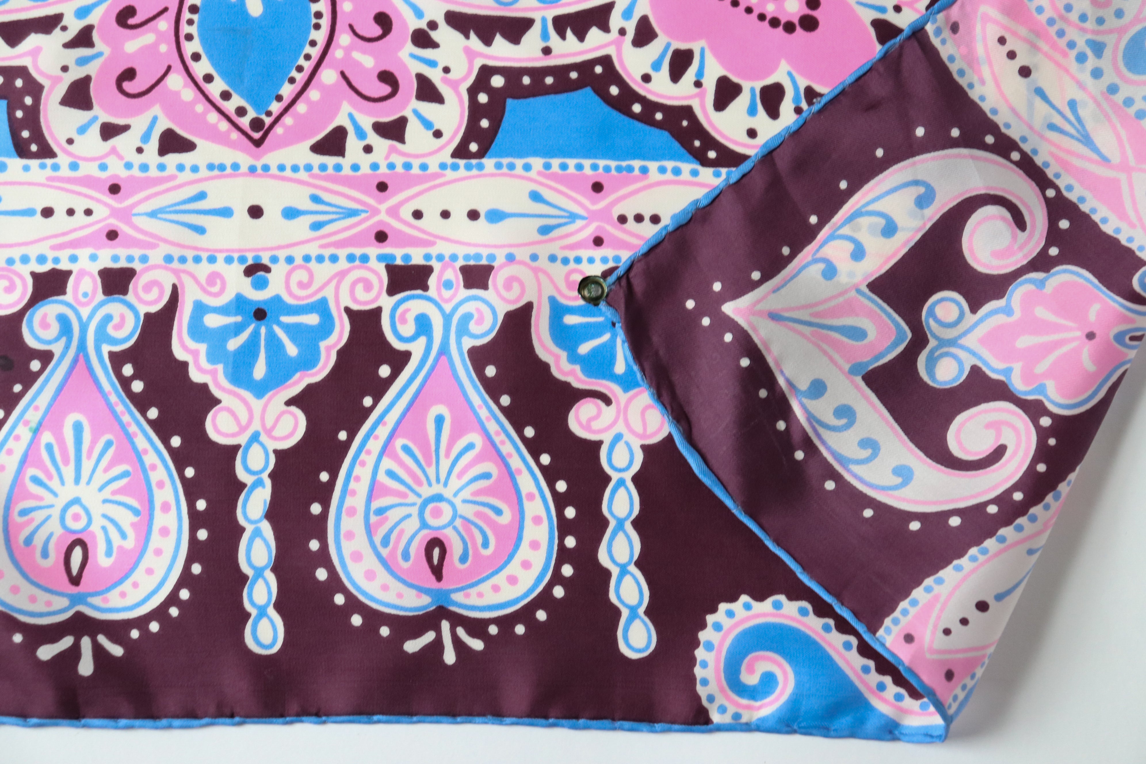 Paris Monique Paisley  Silk Scarf  -Pink / Blue / Aubergine Brown