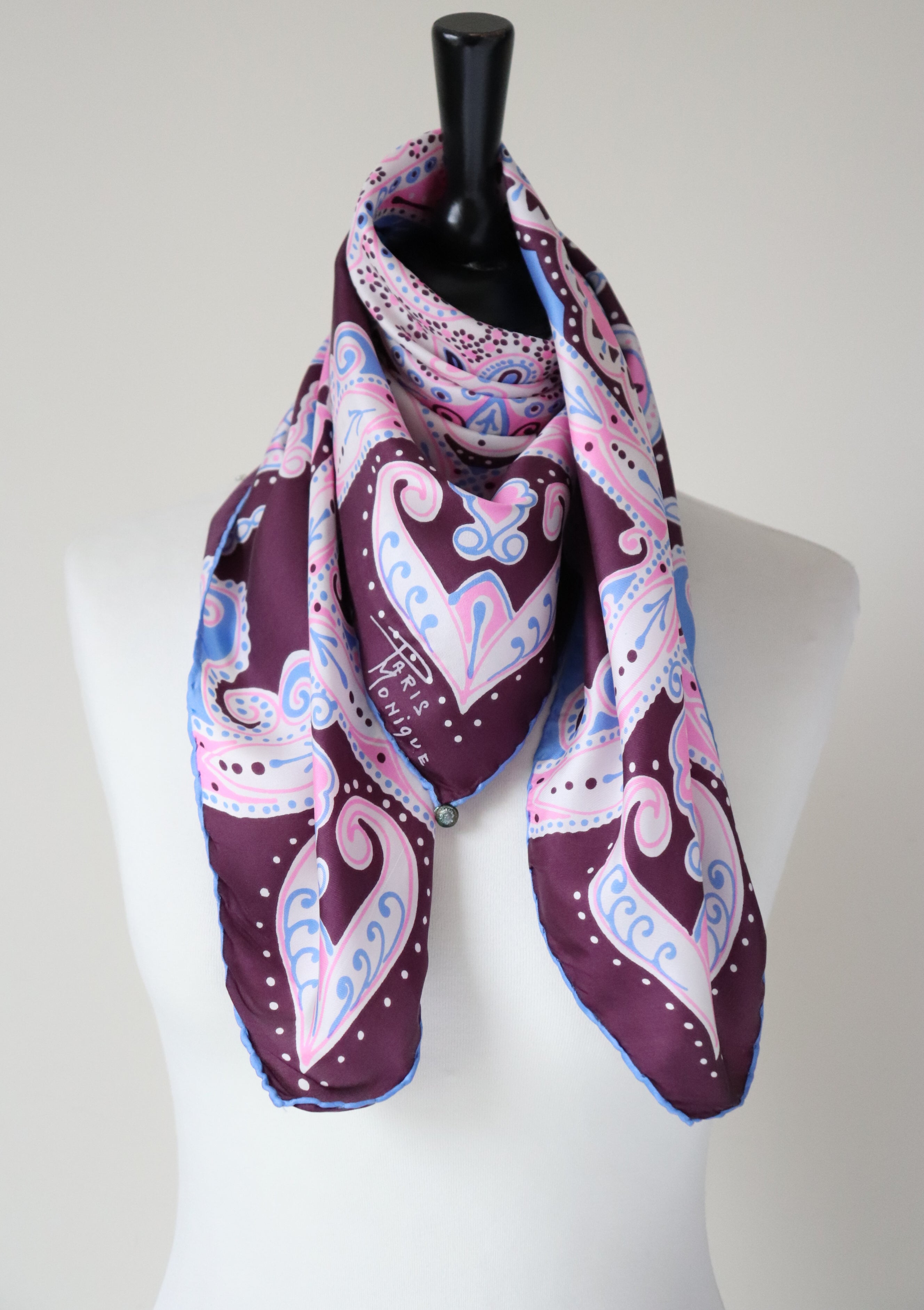 Paris Monique Paisley Silk Scarf - Pink / Blue / Aubergine Brown