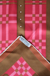 Belt Motif / Plaid  Vintage Silk Scarf - Pink / Brown Graphic Art Print - Blumer Carre - Large