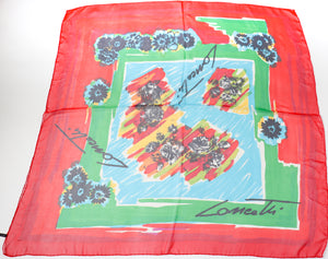 LANCETTI 1990s  Vintage Silk Scarf / Shawl - Red Chiffon   - 40.5" x 40.5"