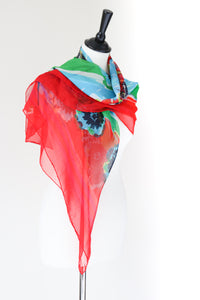 LANCETTI 1990s  Vintage Silk Scarf / Shawl - Red Chiffon   - 40.5" x 40.5"