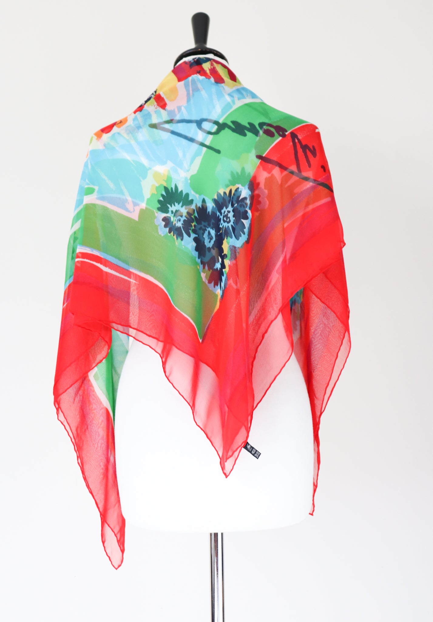 LANCETTI 1990s  Vintage Silk Scarf / Shawl - Red Chiffon   - 40.5" x 40.5"