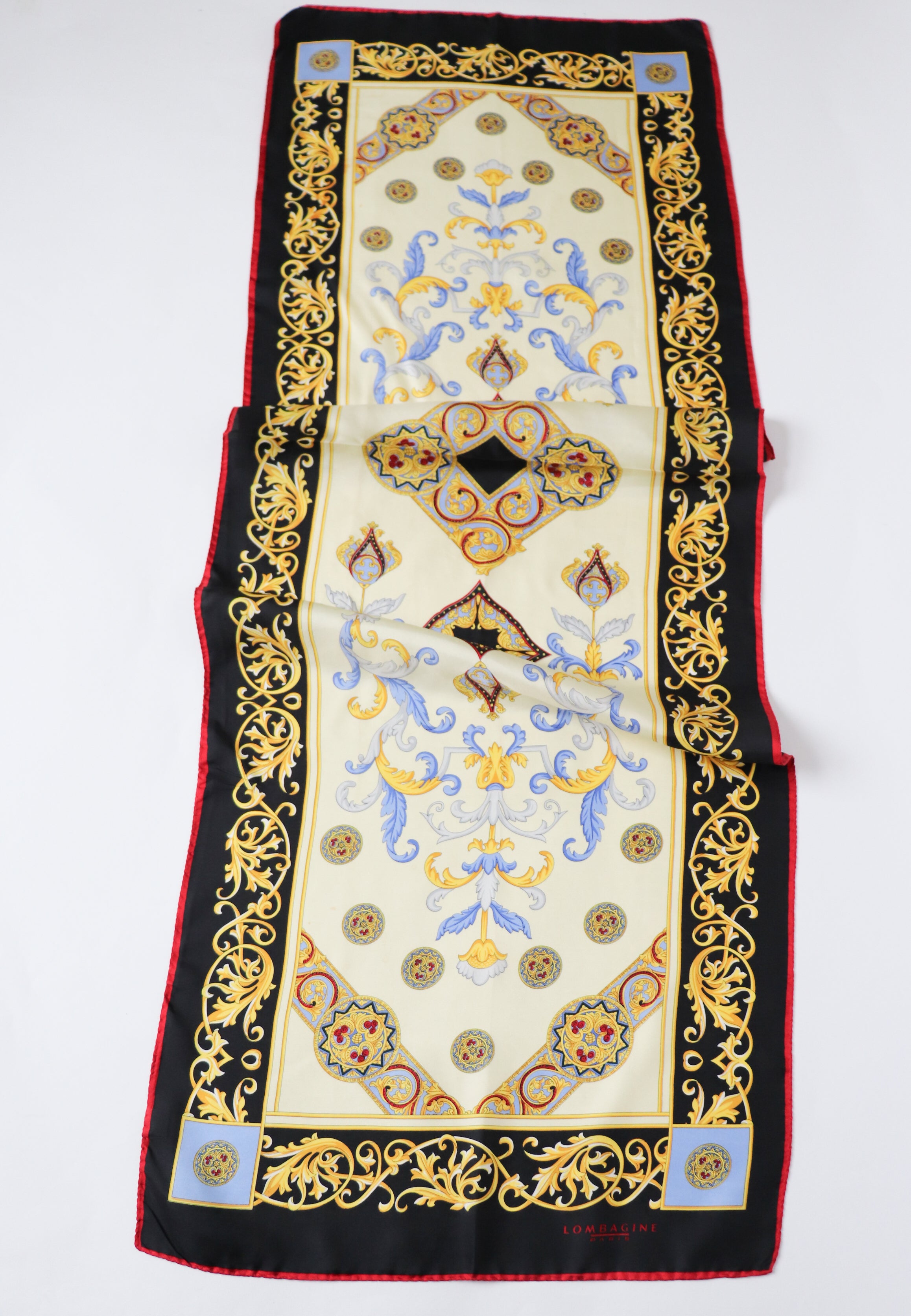 Lombagine - Paris Vintage  Silk Scarf  - Baroque - Yellow Cream / Black -  Long