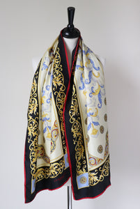 Lombagine - Paris Vintage  Silk Scarf  - Baroque - Yellow Cream / Black -  Long