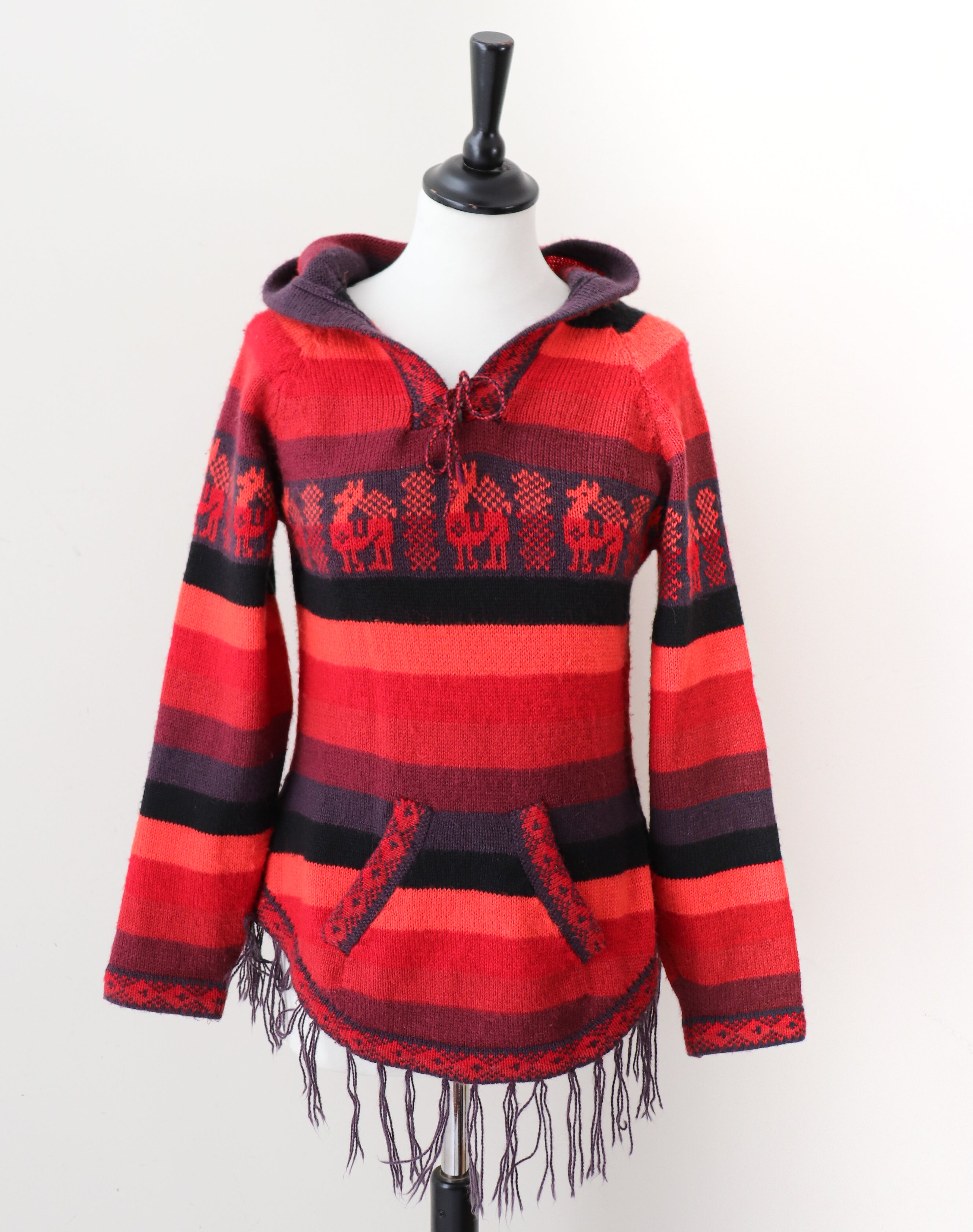Alpaca Peruvian Hoodie Tunic Jumper - S / M - UK 10 / 12