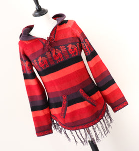 Alpaca Peruvian Hoodie Tunic Jumper - S / M - UK 10 / 12