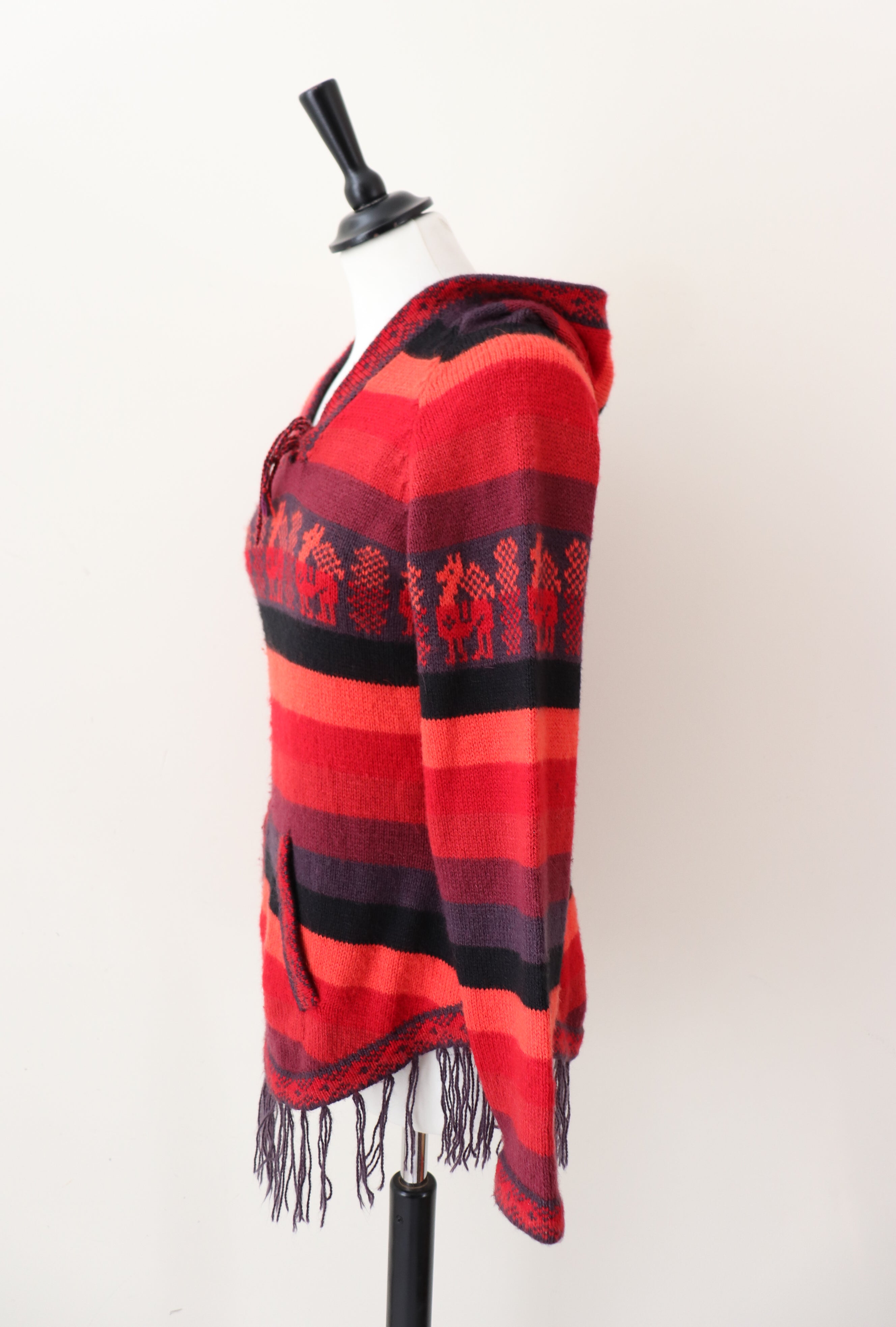 Alpaca Peruvian Hoodie Tunic Jumper - S / M - UK 10 / 12